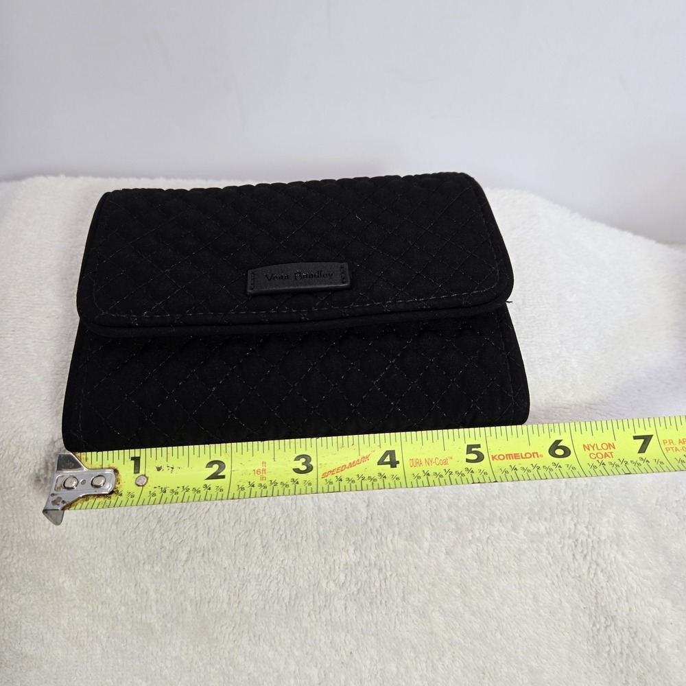 Vera Bradley Iconic RFID Riley Compact Wallet Trifold Navy Solid Black Quilted - Picture 8 of 9